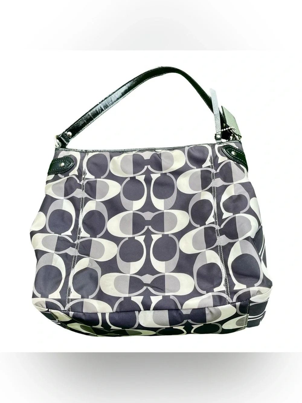 Authentic Coach Signature Nylon Hobo Bag – Black & Grey Monogram
